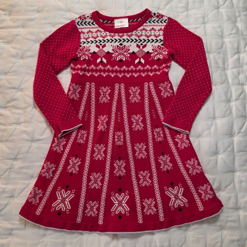 Hanna Anderson Girls Fair Isle Sweater Dress Size 110 cm / US 5